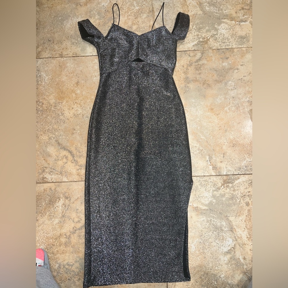 Silver Metallic Lurex Cocktail Dress